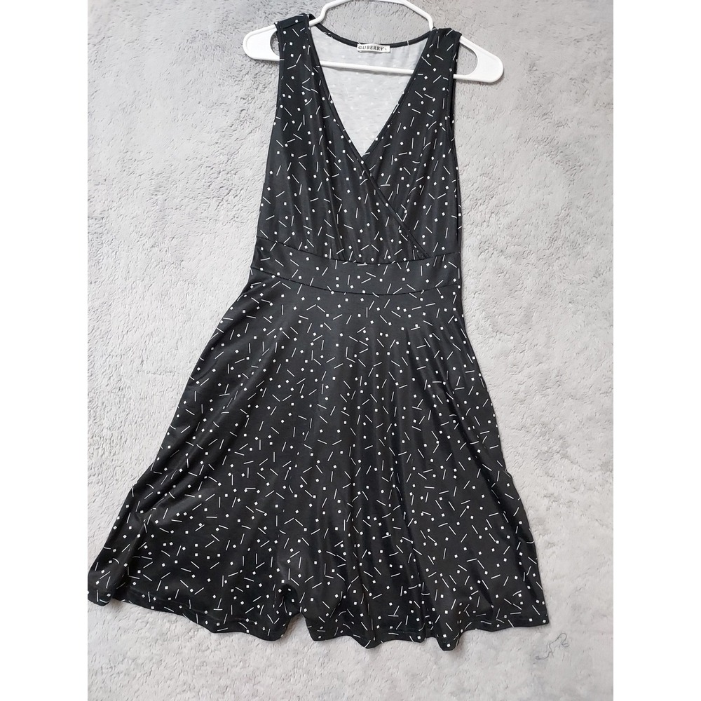 Guberry Sun Dress Womens Small Black White Geometric Sleeveless V Neck Casual